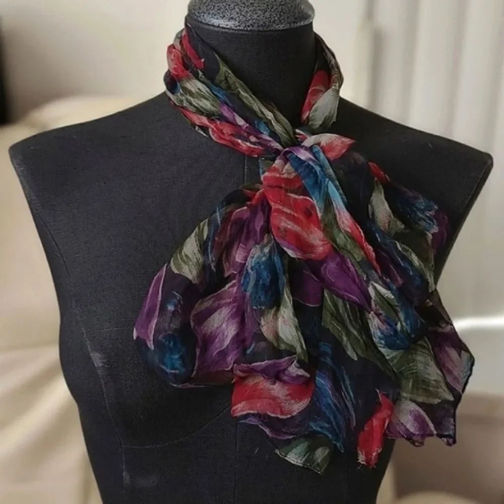 Vtg long floral sheer pattern chiffon scarf